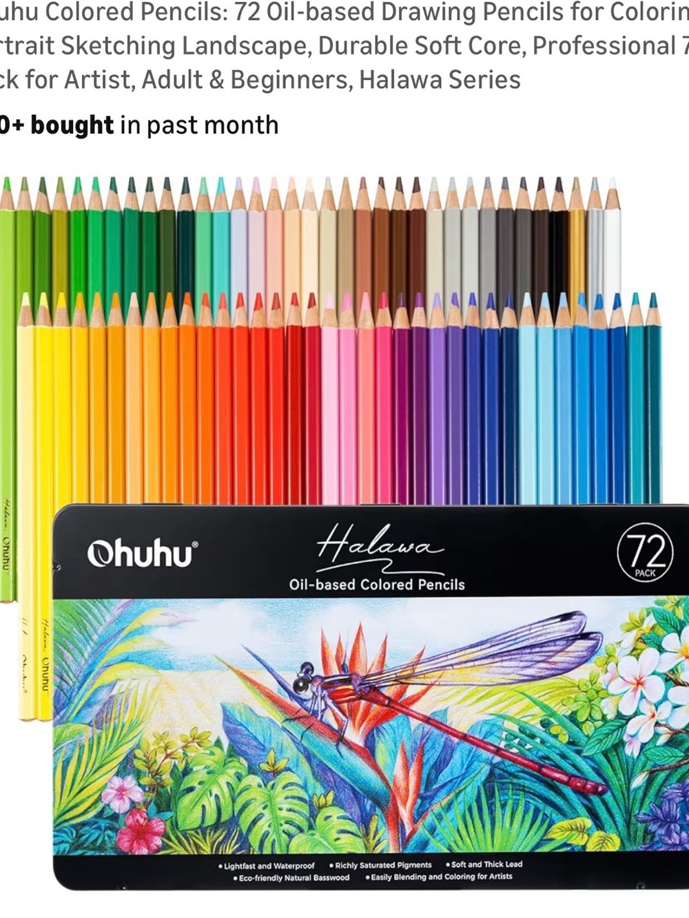 Ohuhu 72-Color Oil-Based Colored Pencil Set — Multicolor